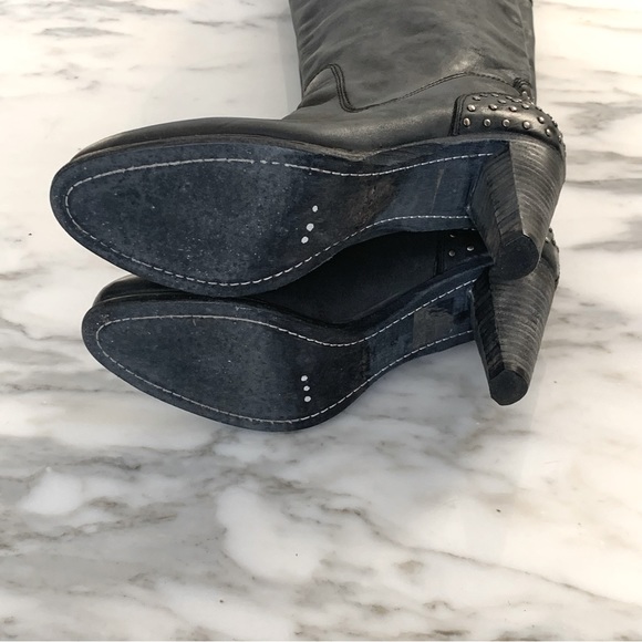 D-Segno Black Leather Studded Knee High Boots • Sz 8 - Picture 8 of 11